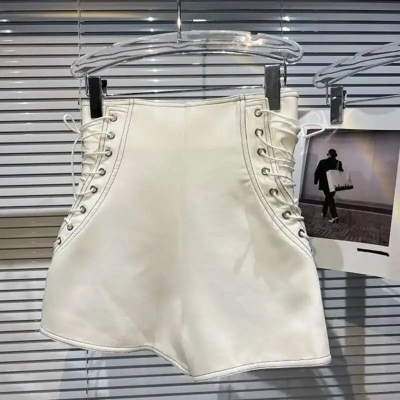 DEAT Women's Fashion High Waist Zipper Design Shorts Trendy Casual A-line Side Straps Short Pants Female Spring New 11A02658