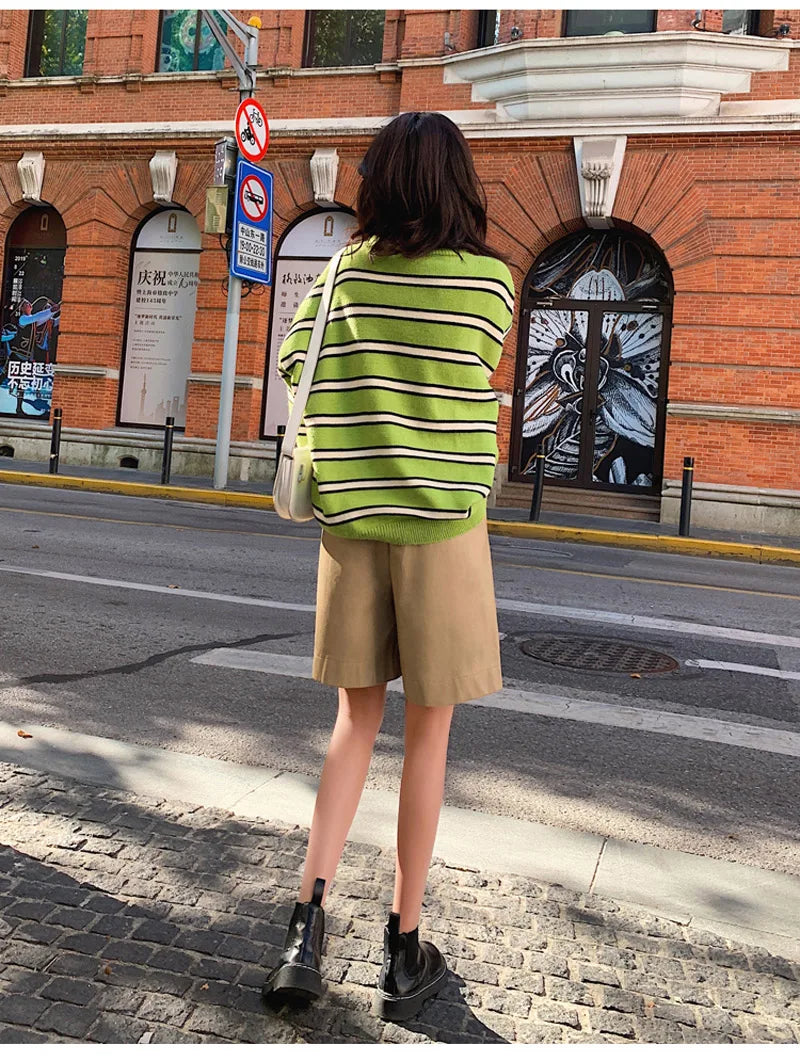 QOERLIN S-4XL Fashion PU Leather Shorts Women's Autumn Winter Bermuda Elastic Waist Loose Five Points Leather Trousers Shorts