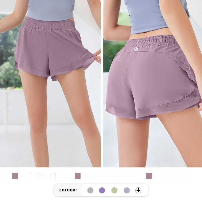 Fake Two Pairs of Sports Shorts, Women's Summer Mesh Quick Drying Training Running and Fitness Anti Glare Loose Running Pants