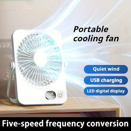 Portable Mini Desk Fan 2025 New USB Charging Rapid Cooling With Digital Display Desktop Air Circulator 5-Speed 180° Adjustable