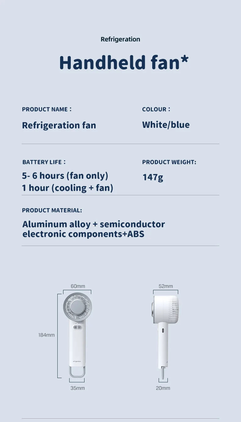 Portable Ice Compress Mini Fan with Hook 3-speed Wind Adjustable USB Rechargeable High-speed Handheld Turbo Fan 3S Fast Cooling
