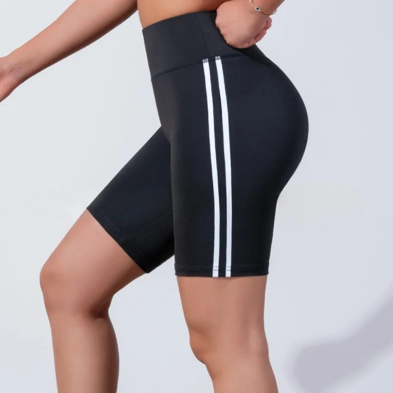 Summer High Waist Shorts Women Sports Striped Shorts Butt Liftting Skinny Leggings Gym Running Cycling Breathable Yoga Shorts