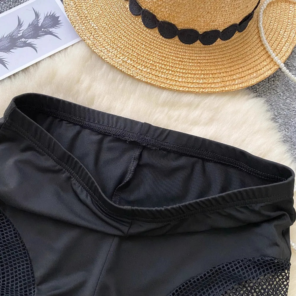 Foamlina Women's Casual Sweatpants Girl's Summer New Sexy Tight Hip Pants Pure Lust Black Grid Patchwork Y2K Street Shorts