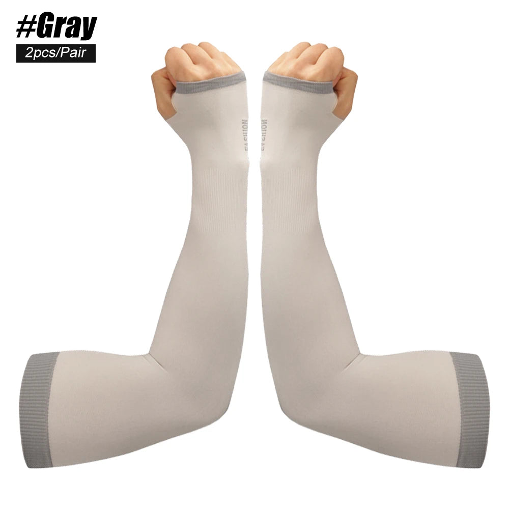 1Pair UV Sun Protection Arm Sleeves Cooling Ice Silk Unisex Women Men Outdoor Sports for Cycling Driving Running Riding Fishing