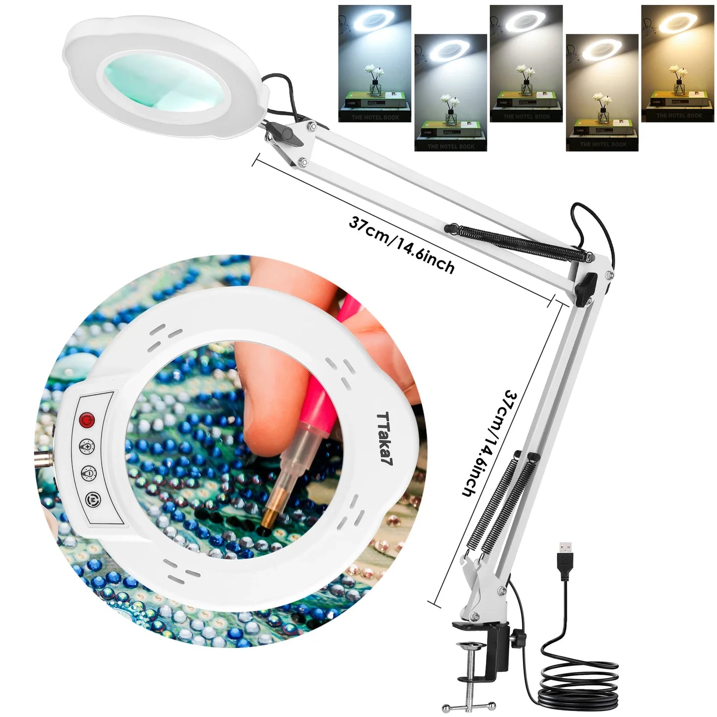 72LED 8X/10X NEW Illuminated Magnifier USB 3 Colors LED Magnifying Glass For Skincare Beauty/Table Lamp/Soldering Iron Repair