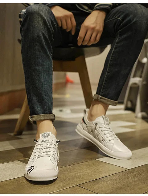 European Station Leather Fashion Men's Sneakers Men Shoes Man Embossed All Fashion Leather Red Casual Shoes for Men Men Shoes