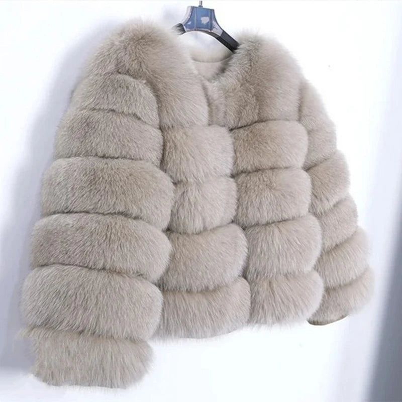 Fur Faux Jacket Women Coat Elegant Round Neck Long Sleeve Furry Female Coats 2024 Winter Fashion Lady Warm Solid Streetwears