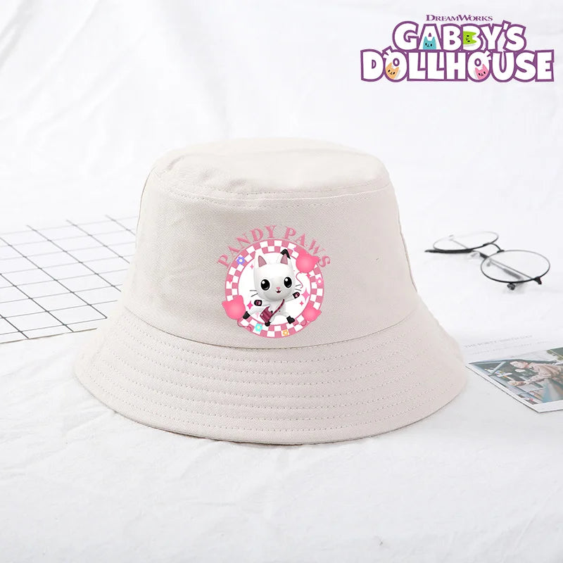 Gabby Dollhouse Bucket Hat Cotton Children Pot Flat Shade Sun Protection Spring Autumn Hats Cartoon Parent-Child Headdress Gift