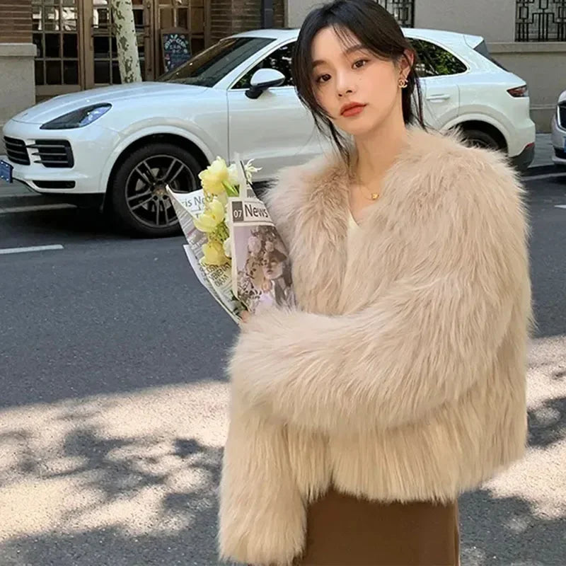Faux Fur Coat Women Clothing Y2K Autumn New Fashion Casual Imitation Fox Fur Jacket Crop Loose All Match Warm Female Winter Top
