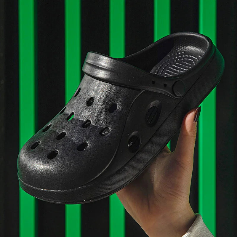 Summer Hollow Out Closed Toe Non-slip Slippers Soft Bottom Clogs Sandals Women Men Lightweight Outdoor Thick-soled Garden Shoes