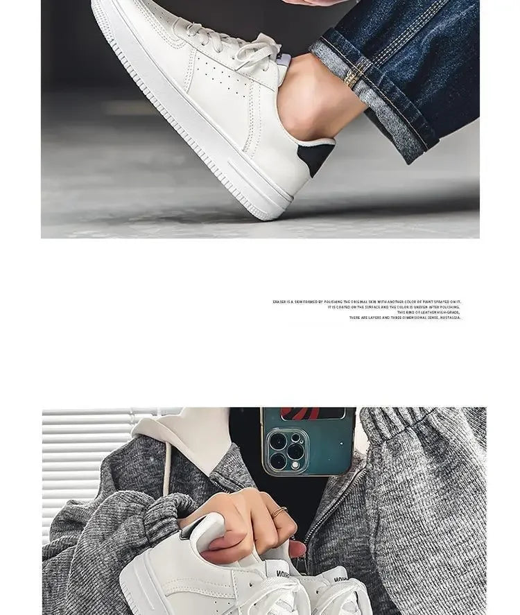 **2025 New White Shoes for Men's Spring Youth Casual Versatile Men's Shoes for Students Pure White Sports Board Shoes