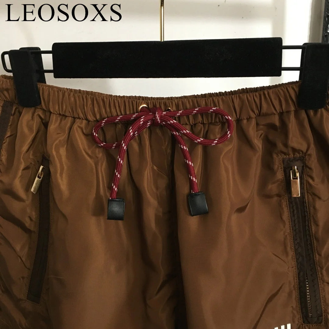 Shorts Women's Summer Elastic Lace Up Shorts Solid High Waist Brown Shorts Female Brand Design Fashion Casual Short Pants Beach