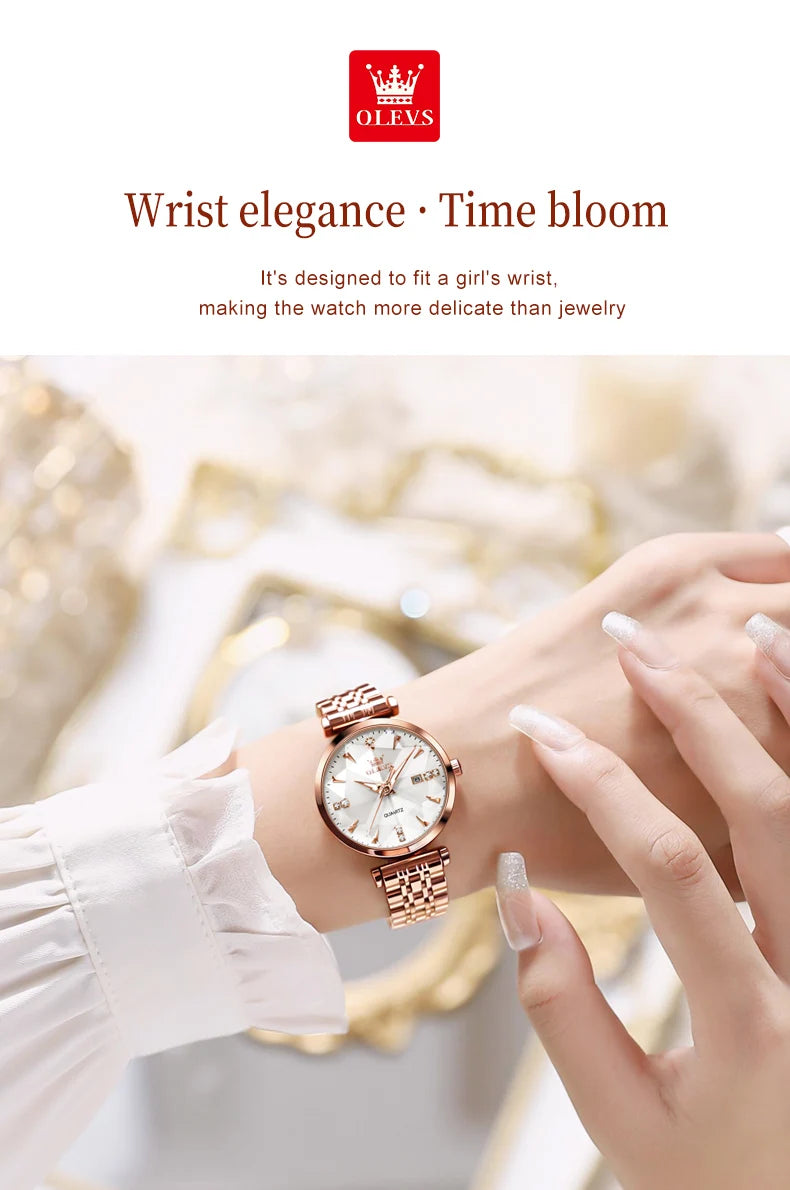 OLEVS Women Luxury Jewelry Quartz Watch Waterproof Stainless steel Strap Rose Gold Watch for Women Fashion Watch Bracelet Set