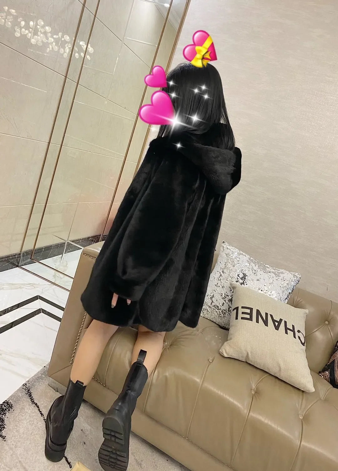 Faux Mink Fur Coat for Women,Covered Button Jackets,Hooded Overcoat,Female Clothes,Thicken Warm,Winter,New, 2025