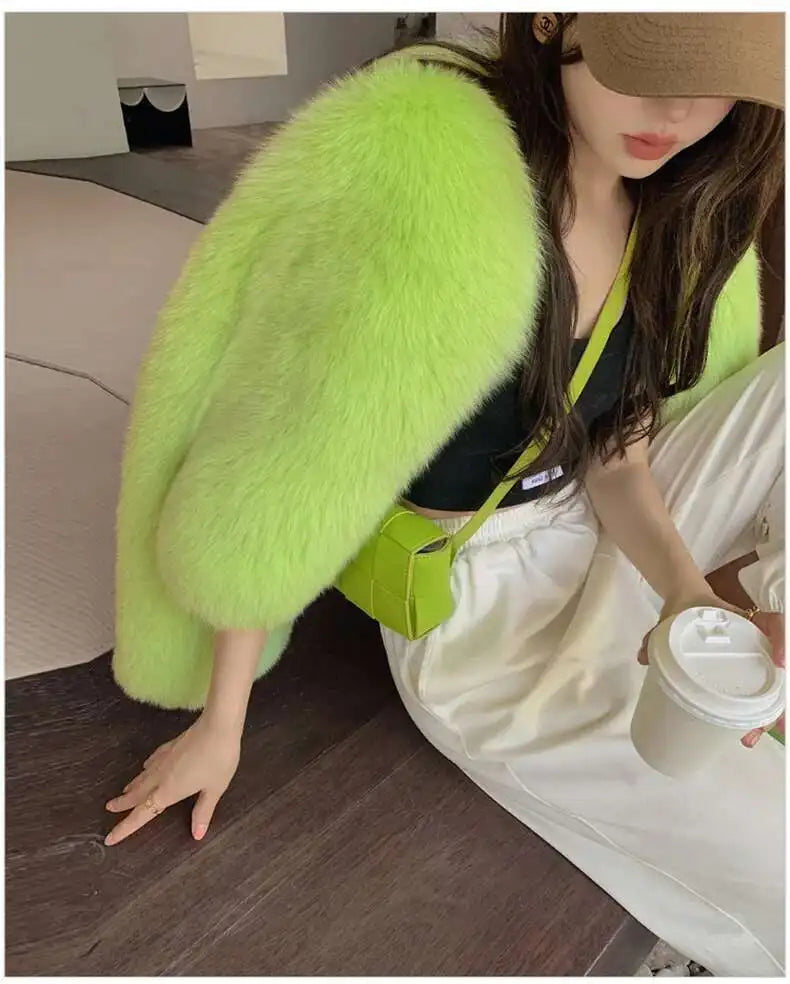 LGRQ 2025 fall mink fur jacket for women, small and environmentally friendly fox fur short imitation fur jacket, fur cardigan