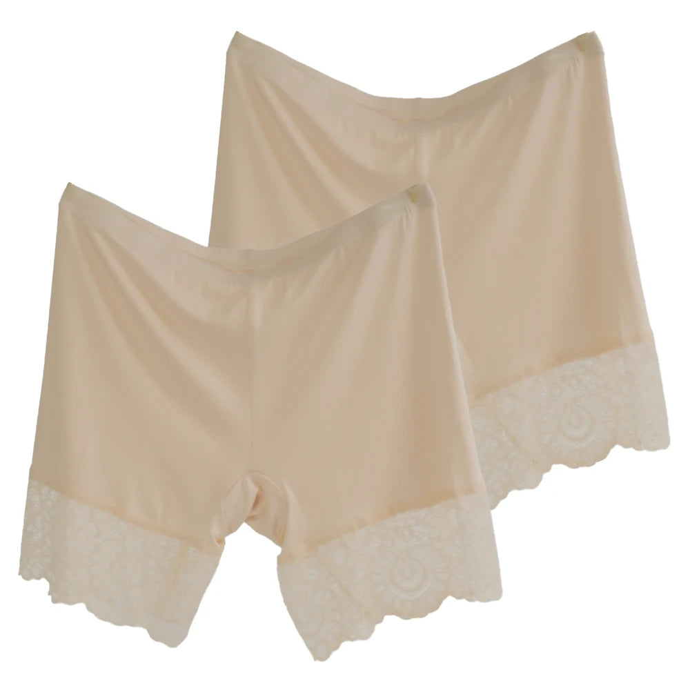 2Pcs Women Plus Big Size Safety With Lace Woman Panties Pants High Waist Shorts Under Female Summer Under Skirt Shorts Modal