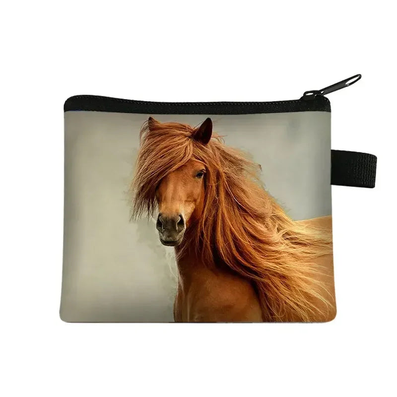 Galloping Horse 3D Printing Coin Purse Ladies Shopping Portable Silver Coin Bag Travel Mini Credit Card ID Card Bag Gift