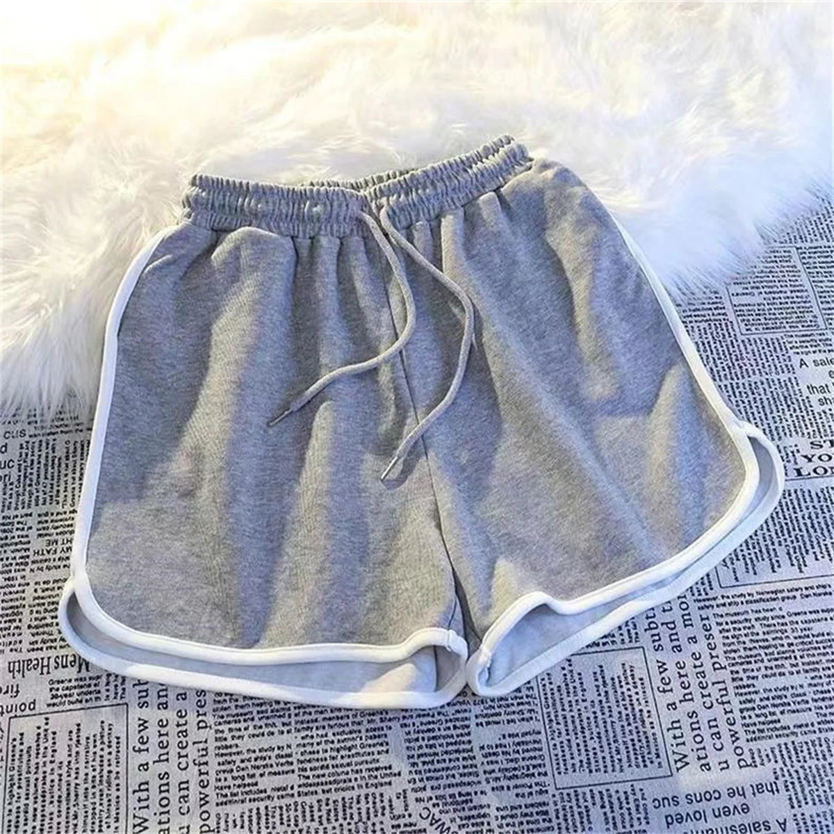 Korean Simple Casual Striped Shorts Women Summer Fashion Elastic High Waist Short Pant Yoga Sports Clothes Retro Street Shorts