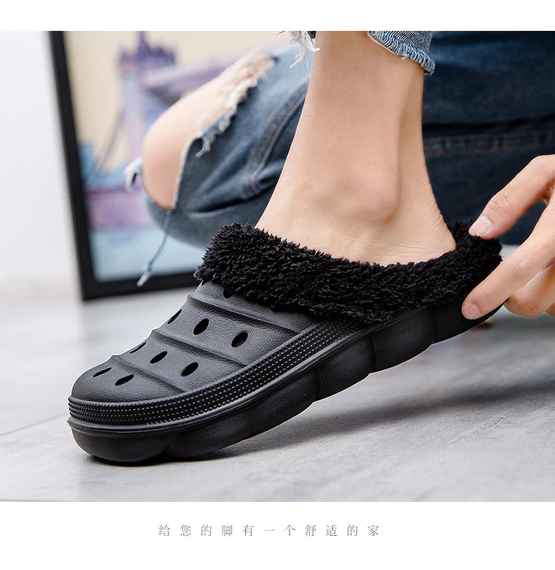 Waterproof cotton slippers for men winter 2024 new cashmere thickened warm waterproof non-slip indoor shoes