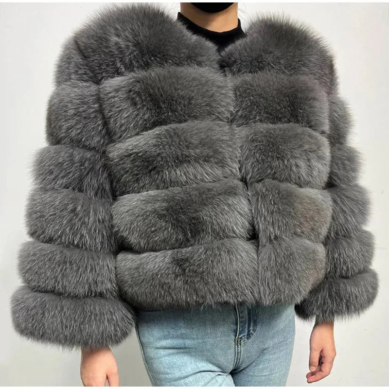 Fur Faux Jacket Women Coat Elegant Round Neck Long Sleeve Furry Female Coats 2024 Winter Fashion Lady Warm Solid Streetwears