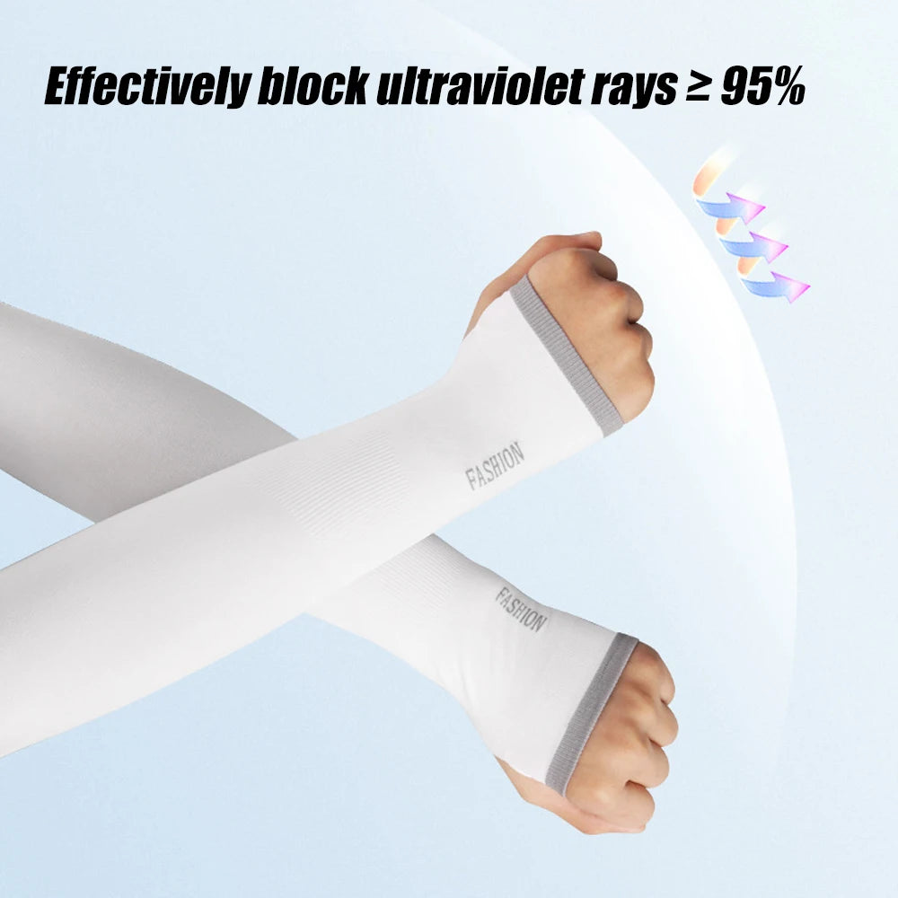 1Pair UV Sun Protection Arm Sleeves Cooling Ice Silk Unisex Women Men Outdoor Sports for Cycling Driving Running Riding Fishing