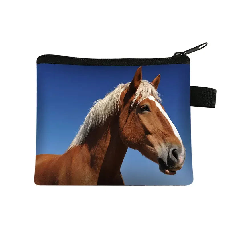 Galloping Horse 3D Printing Coin Purse Ladies Shopping Portable Silver Coin Bag Travel Mini Credit Card ID Card Bag Gift