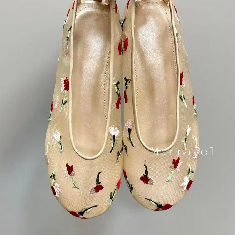 New Round Toe Mesh Breathable Mary Jane Shoes Women Solid Color Flat Shoes Summer Leisure Vacation Single Shoes Loafers