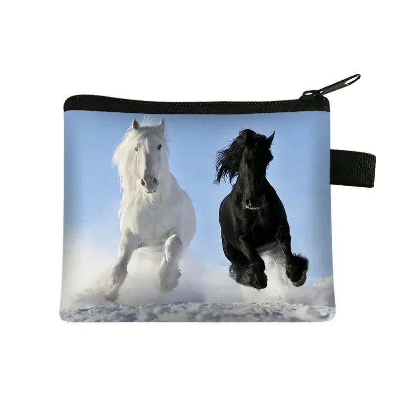 Galloping Horse 3D Printing Coin Purse Ladies Shopping Portable Silver Coin Bag Travel Mini Credit Card ID Card Bag Gift