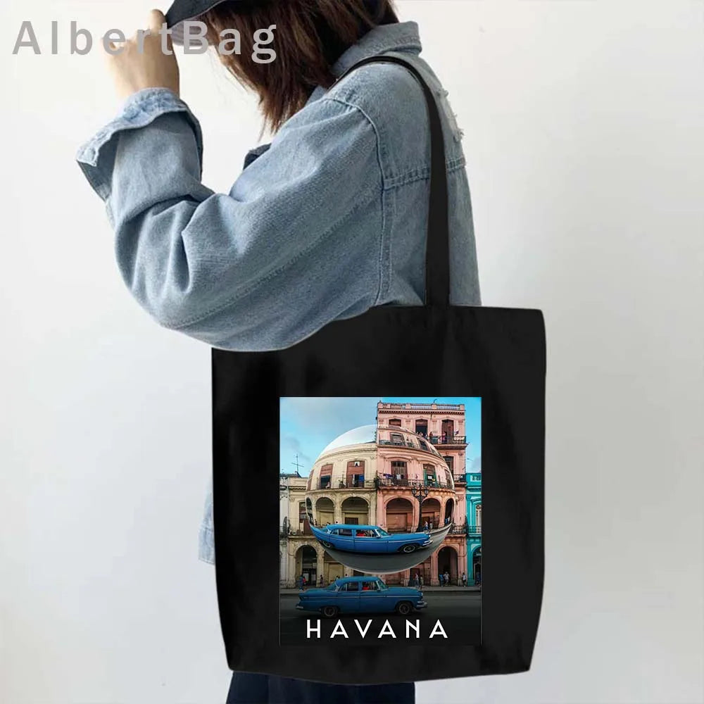 Cuba Country Map Flag Havana Travel Cuban Watercor Shopper Harajuku Canvas Totes Bag Cubana Girl Gift Love Heart Cotton Handbags