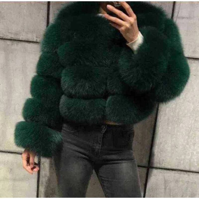 Fur Faux Jacket Women Coat Elegant Round Neck Long Sleeve Furry Female Coats 2024 Winter Fashion Lady Warm Solid Streetwears