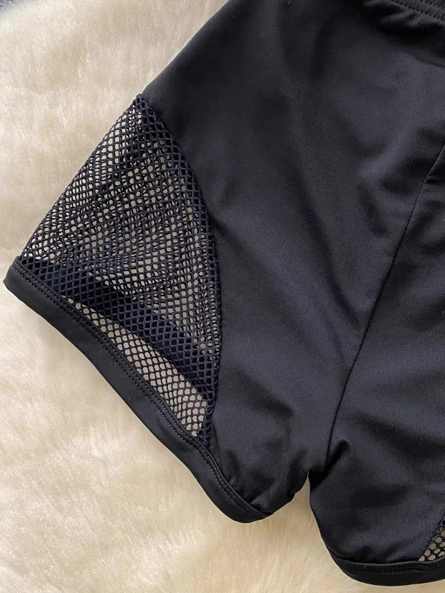 Foamlina Women's Casual Sweatpants Girl's Summer New Sexy Tight Hip Pants Pure Lust Black Grid Patchwork Y2K Street Shorts