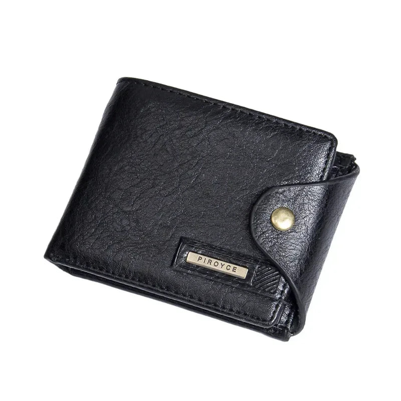 Men's Vintage PU Leather Wallet, Compact Card Holder & Purse, Durable Casual Slim Design with Metal Hasp
