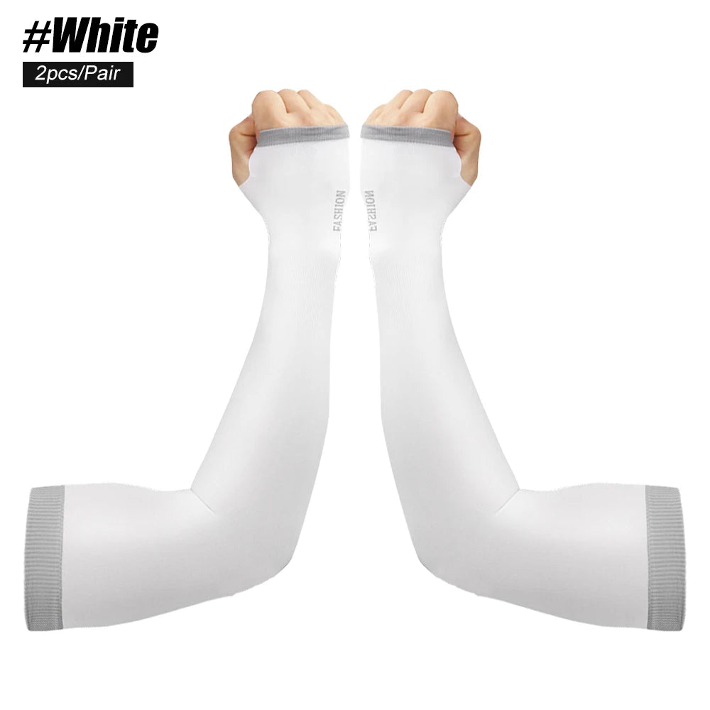 1Pair UV Sun Protection Arm Sleeves Cooling Ice Silk Unisex Women Men Outdoor Sports for Cycling Driving Running Riding Fishing