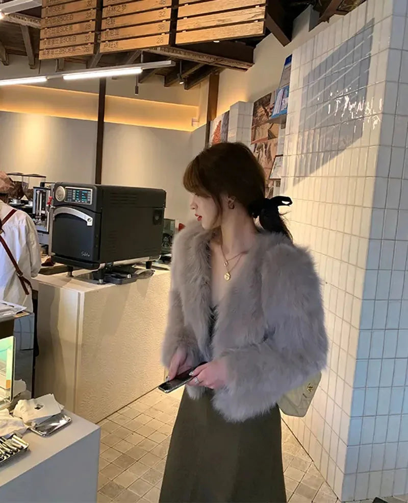 Faux Fur Coat Women Clothing Y2K Autumn New Fashion Casual Imitation Fox Fur Jacket Crop Loose All Match Warm Female Winter Top