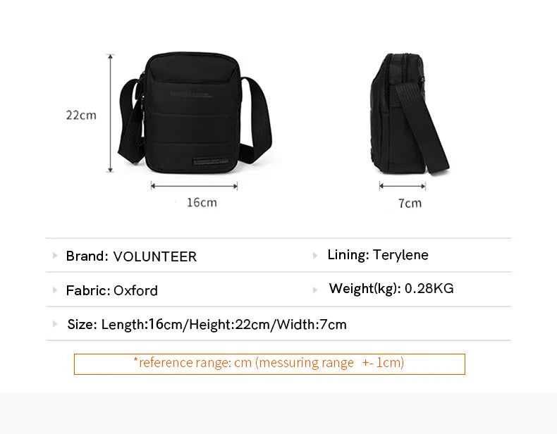 Volunteer Crossbody Bags for Men Waterproof Oxford Cloth Phone Sling Bag Male Light Weight Hiking Climbing Shoulder Bag 1713-12