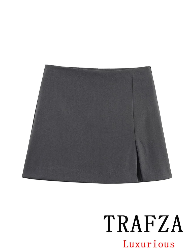 TRAFZA Casual Chic Butter Yellow Women Shorts Skirt Solid Zipper Shorts Skirt Fashion 2025 Spring Summer Elegant Holiday Shorts