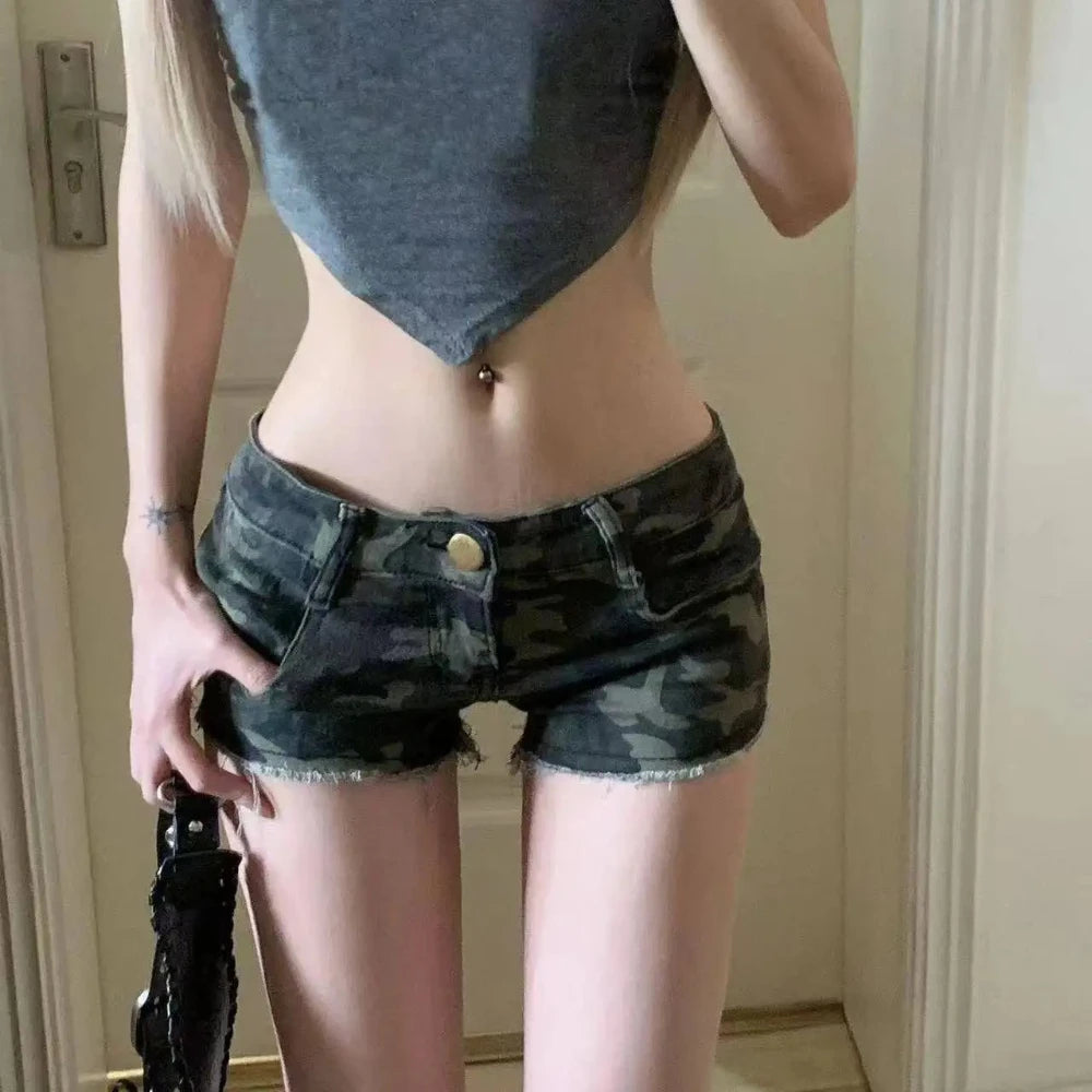 Hot Girl Low Waist Denim Super Short Shorts Women Summer New American Deep Blue High Street Bodycon A- Line Hot Pants