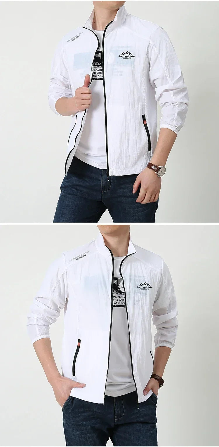 Men Summer Lightweight Breathable UV Sun Protection Jacket Ice Silk Cooling Sport Hooded Windbreaker Outdoor Running Skin Coat