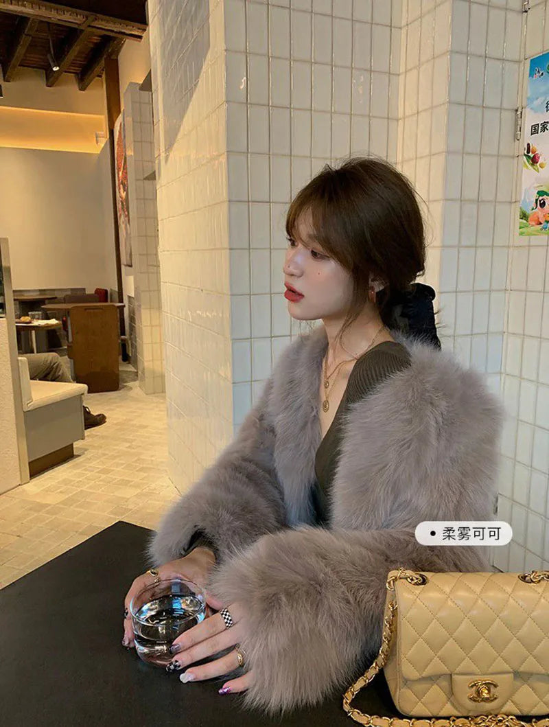 Faux Fur Coat Women Clothing Y2K Autumn New Fashion Casual Imitation Fox Fur Jacket Crop Loose All Match Warm Female Winter Top