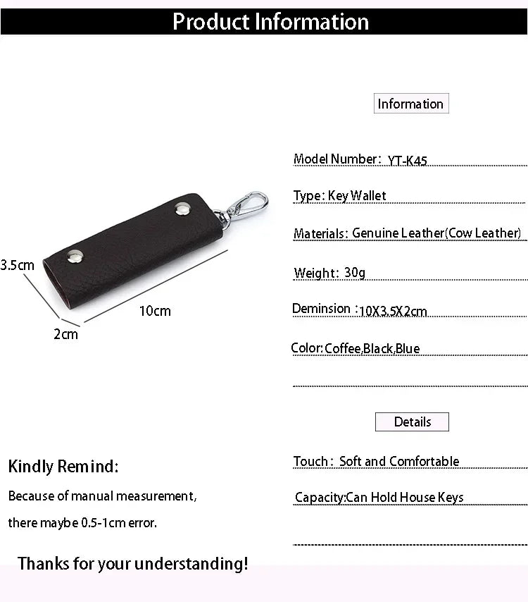 Genuine Leather Key Storage Bag Mini Universal Key Pack Housekeeper Metal Hook Key Holder Wallet for Men and Women