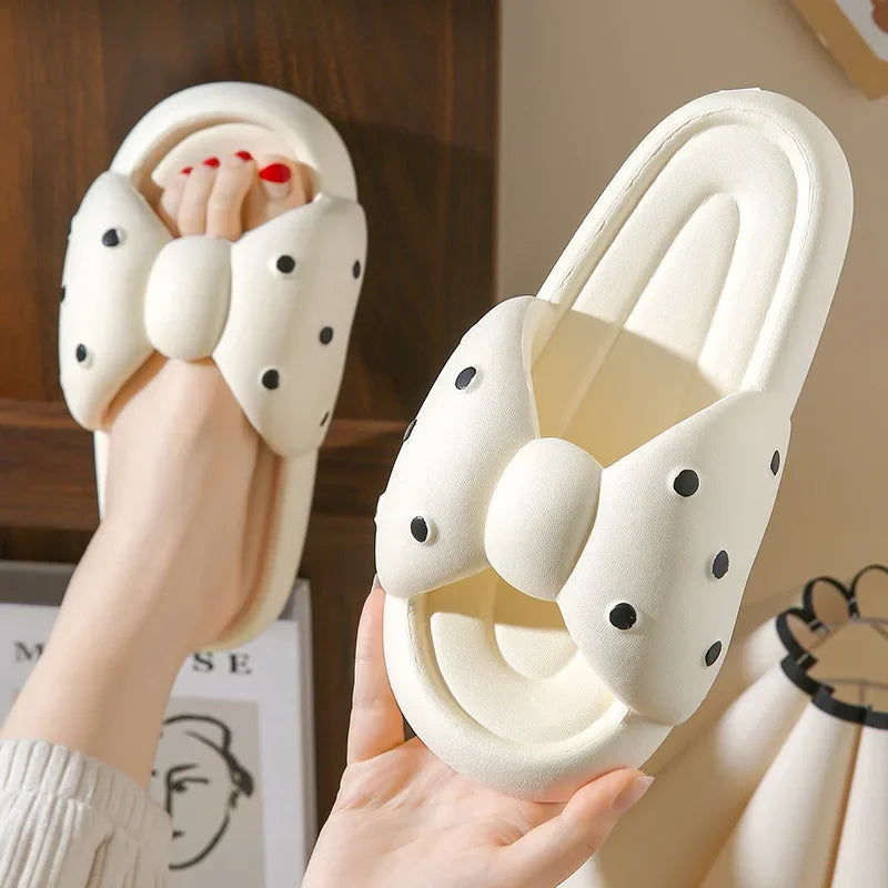 Summer Women's Slippers Kawaii Butterfly Polka Dot Platform Bathroom Anti Slip Cozy Slippers for Outdoor Wear Home Indoor Shoes