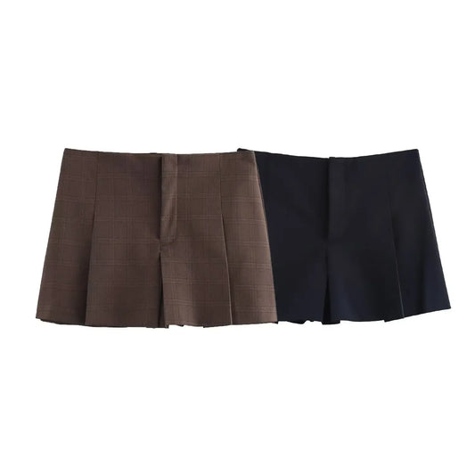 ZRWomen's Fashionable Versatile High-Waisted Slimming Plaid Shorts Skirt New Arrival Spring 2025 Commute Style