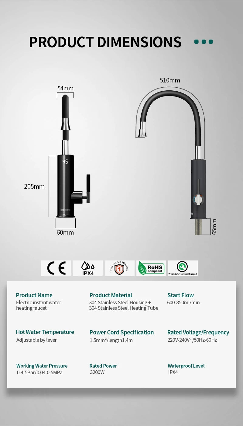 Briwellna Electric Faucet With Universal Spout Water Heater 220V Heating Tap Instant Water Heater Stainless Steel Faucet Geyser
