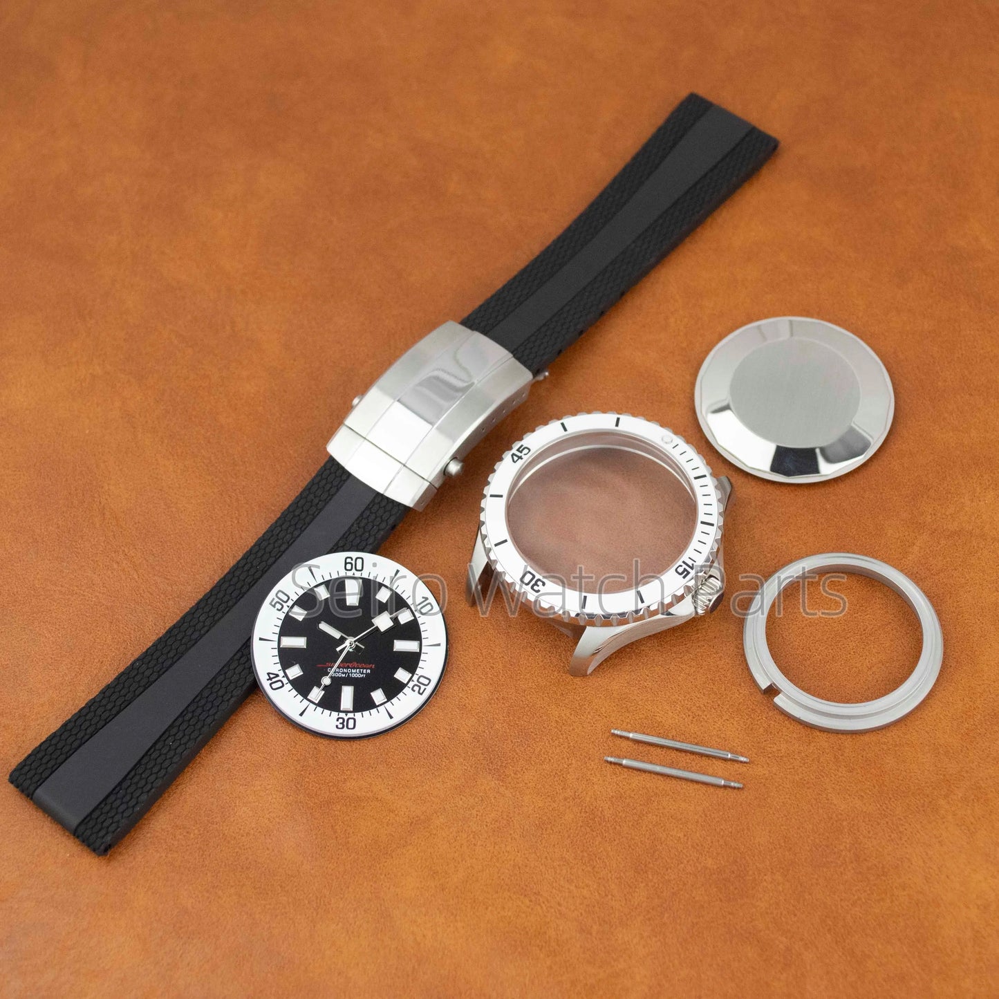 for SUPEROCEAN NH35 Case Rubber Strap Dial Hands 200m Dive Watch Men Stainless Steel Sapphire Crystal fit for NH35 NH36 Movement