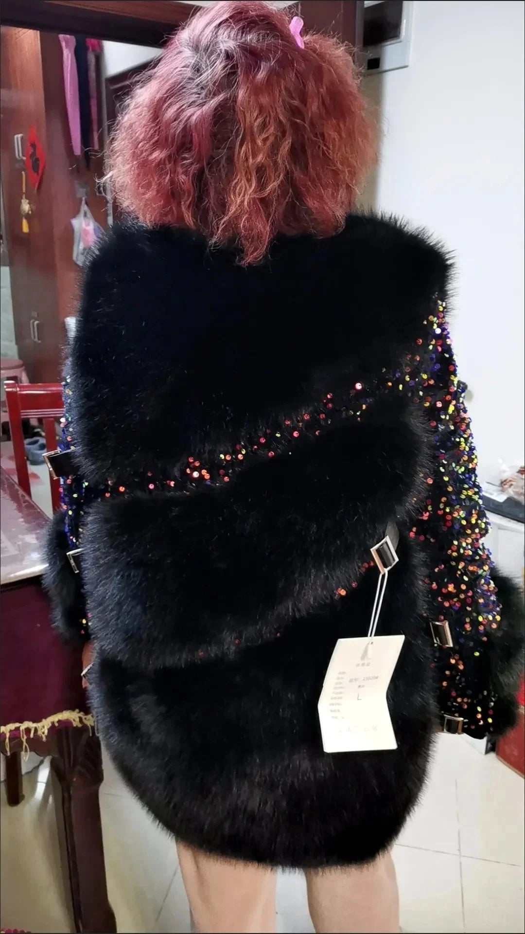 Faux Fur Coats for Women,Covred ButtonJackets,Spliced Overcoat,Female Clothes,Sequins,Thicken Warm,Luxury,New ,Winter,2025