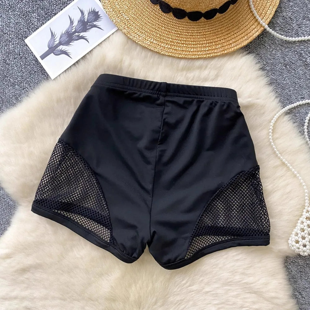 Foamlina Women's Casual Sweatpants Girl's Summer New Sexy Tight Hip Pants Pure Lust Black Grid Patchwork Y2K Street Shorts