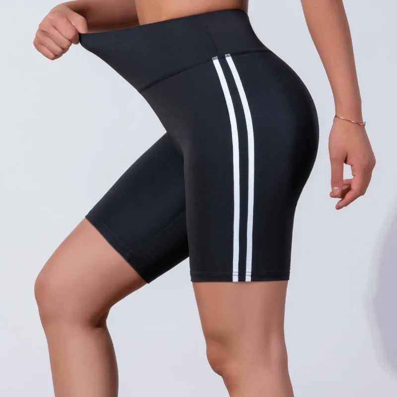 Summer High Waist Shorts Women Sports Striped Shorts Butt Liftting Skinny Leggings Gym Running Cycling Breathable Yoga Shorts