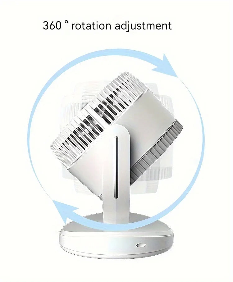 360-Degree Rotatable White Desk Fan with Night Light Charging Air Cycle Desktop Fan Adjustable Airflow for Indoor & Outdoor Use