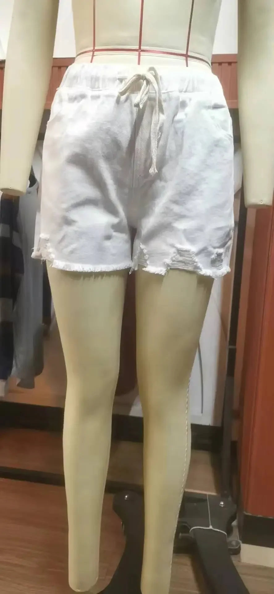 Shorts Women Hole Jeans Distressed Drawstring Elastic Waist Washed Denims 2025 Mom Jeans Streetwear Vintage Straight Short Pants