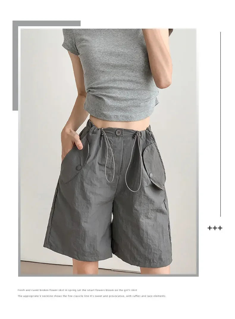 Working Shorts for Women in Summer Thin New Style Khaki A-line Casual Loose Wide-leg Sports Five-point Pants